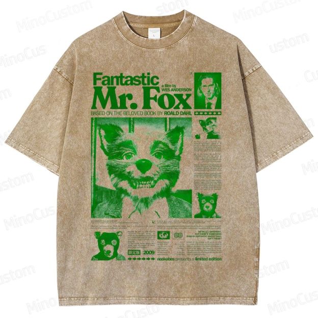 Fantastic Mr. Fox Collage Graphic Washed Vintage T - Shirt