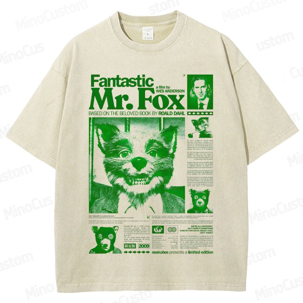 Fantastic Mr. Fox Collage Graphic Washed Vintage T - Shirt