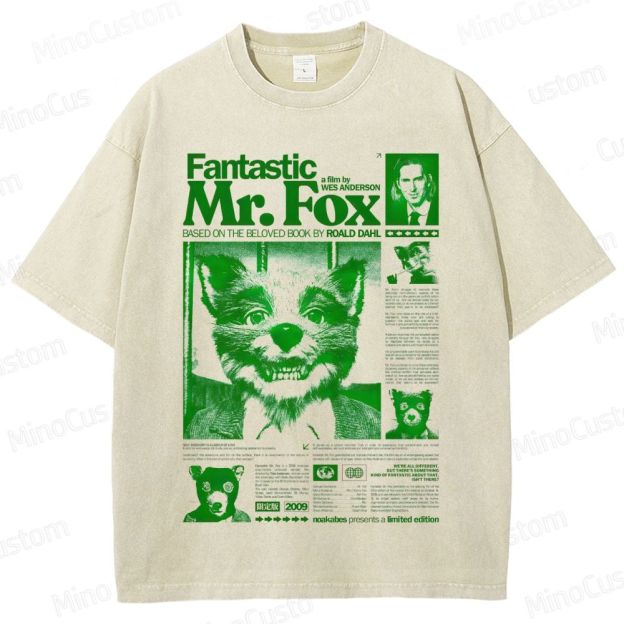 Fantastic Mr. Fox Collage Graphic Washed Vintage T - Shirt