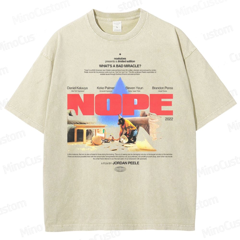 Nope Movie Poster Collage Graphic Washed Vintage T - Shirt