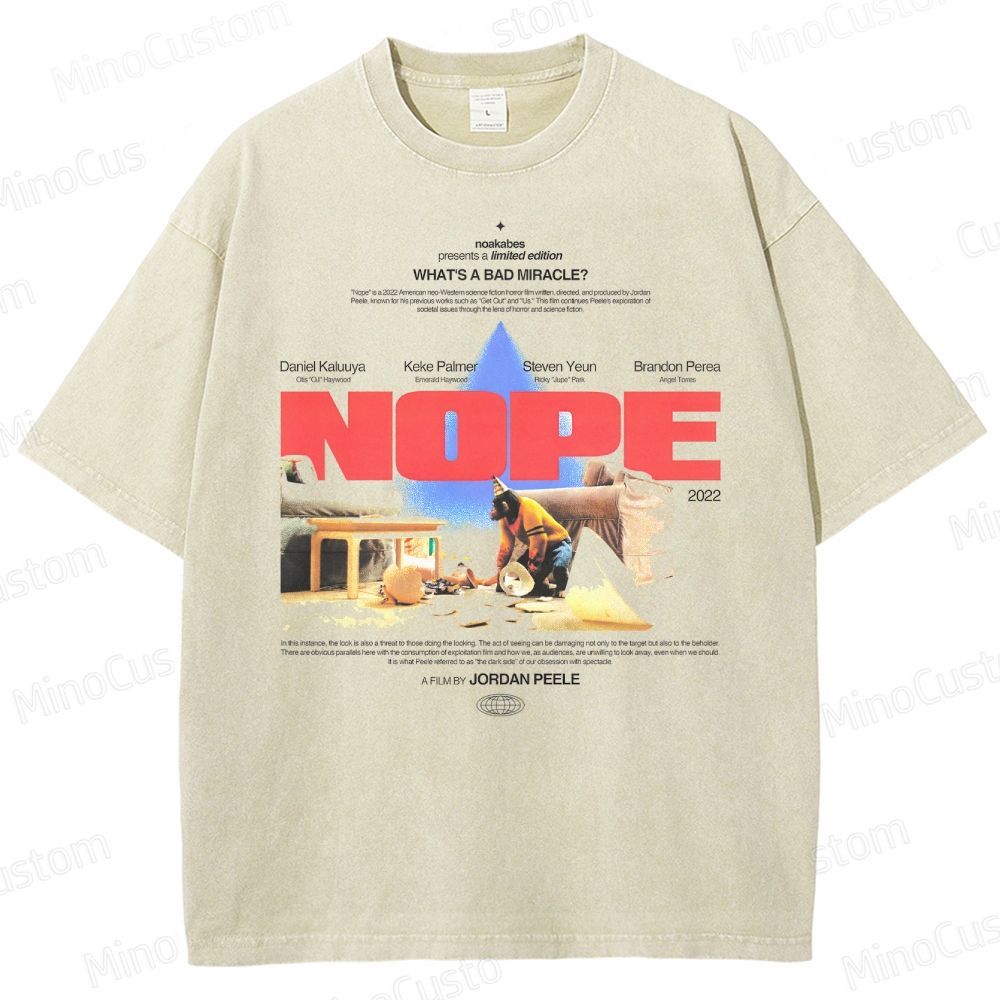 Nope Movie Poster Collage Graphic Washed Vintage T - Shirt