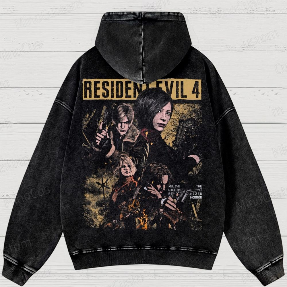 Leon, Ada & Ashley Horror Game Washed Hoodies 