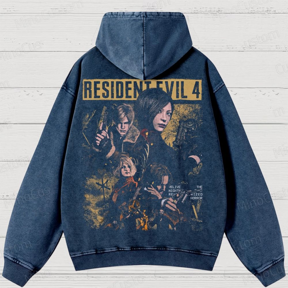 Leon, Ada & Ashley Horror Game Washed Hoodies 