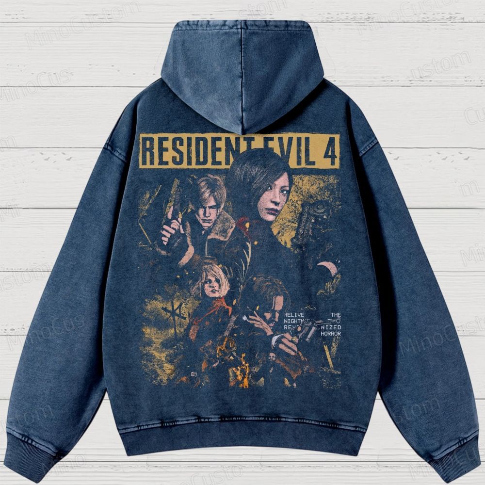Leon, Ada & Ashley Horror Game Washed Hoodies 