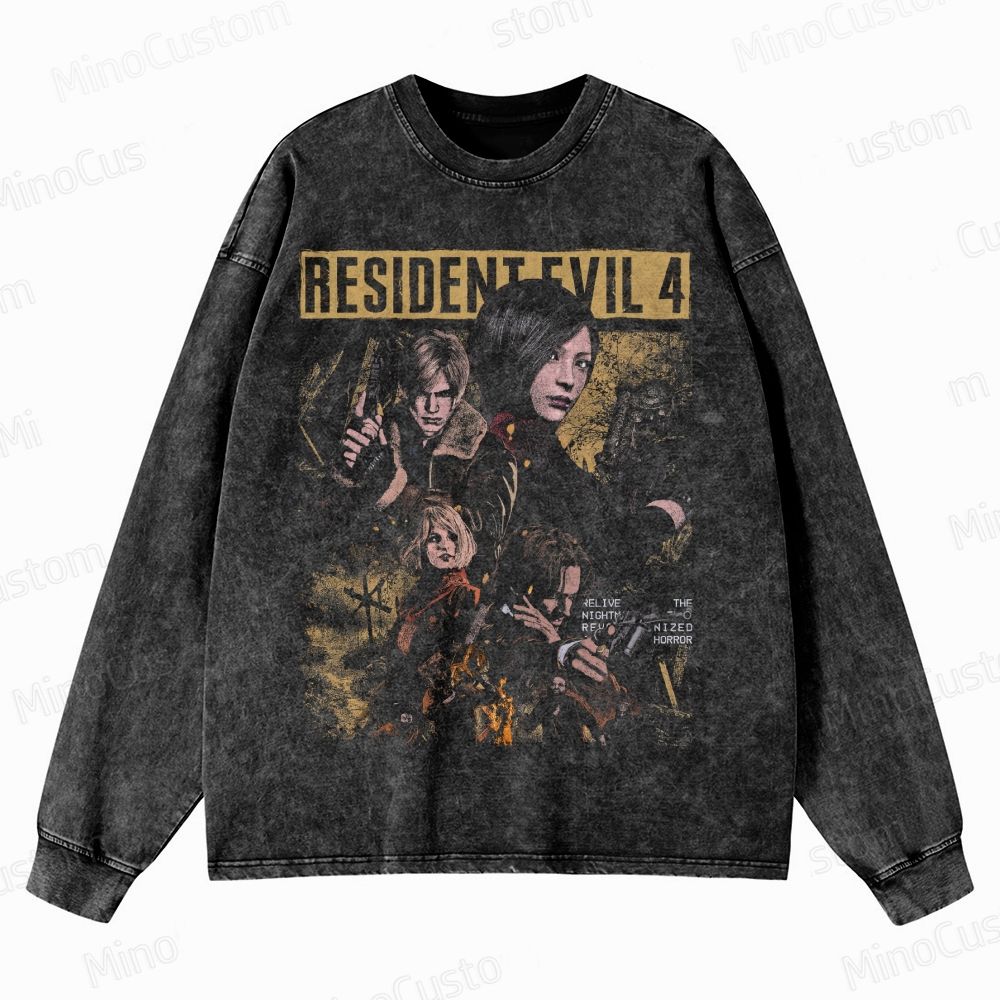 Leon, Ada & Ashley Horror Game Crewneck Washed Sweatshirt 