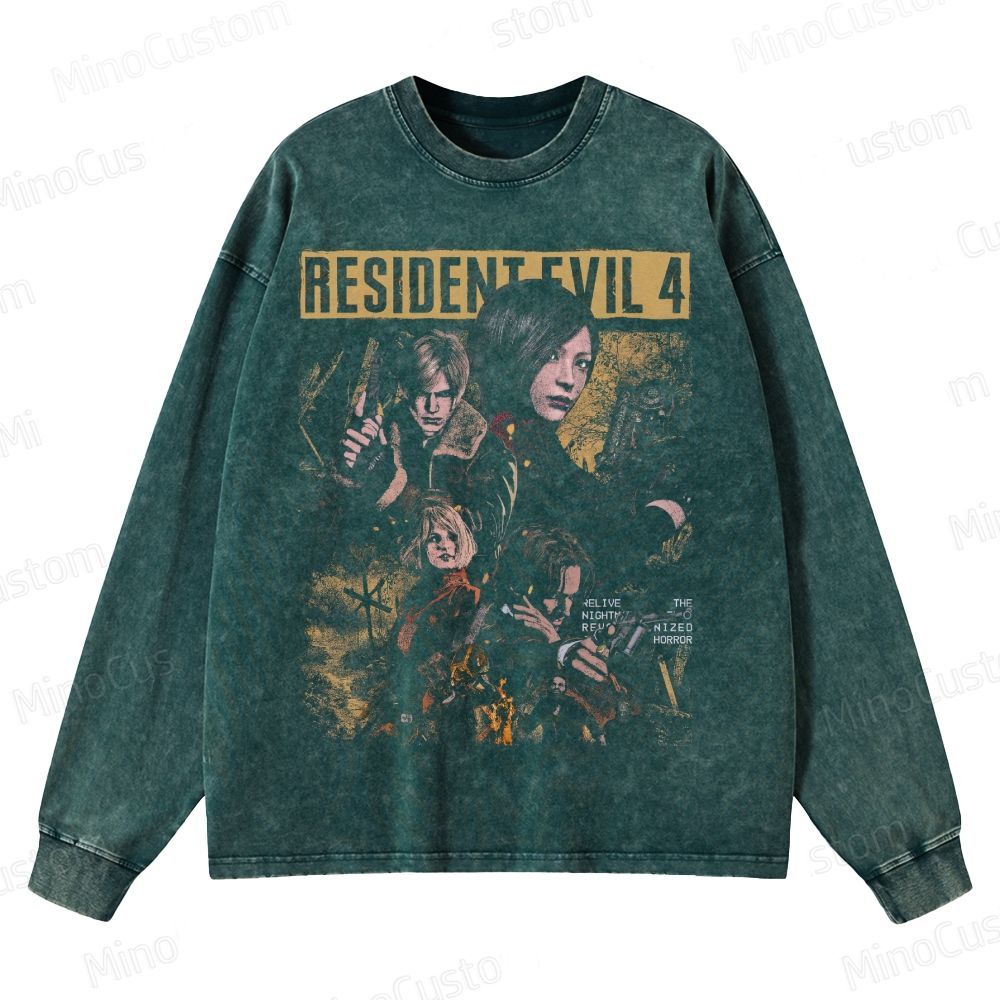Leon, Ada & Ashley Horror Game Crewneck Washed Sweatshirt 