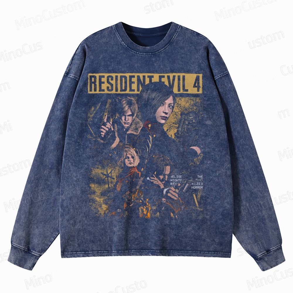 Leon, Ada & Ashley Horror Game Crewneck Washed Sweatshirt 