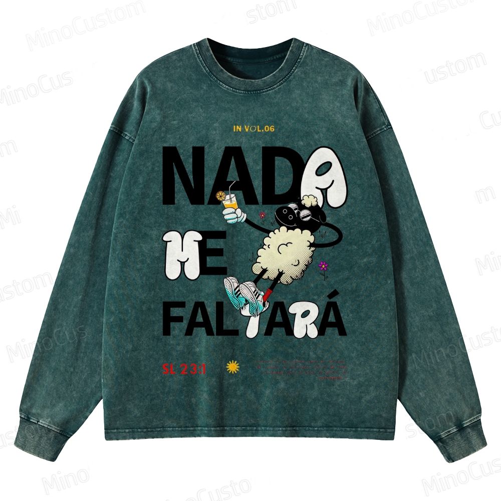 Nada Me Falará Religious Motivational Graphic Washed Vintage Long - Sleeve T - Shirt