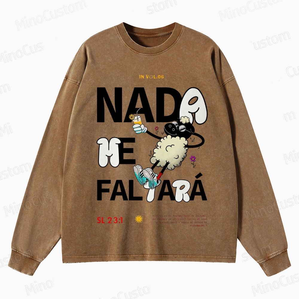 Nada Me Falará Religious Motivational Graphic Washed Vintage Long - Sleeve T - Shirt