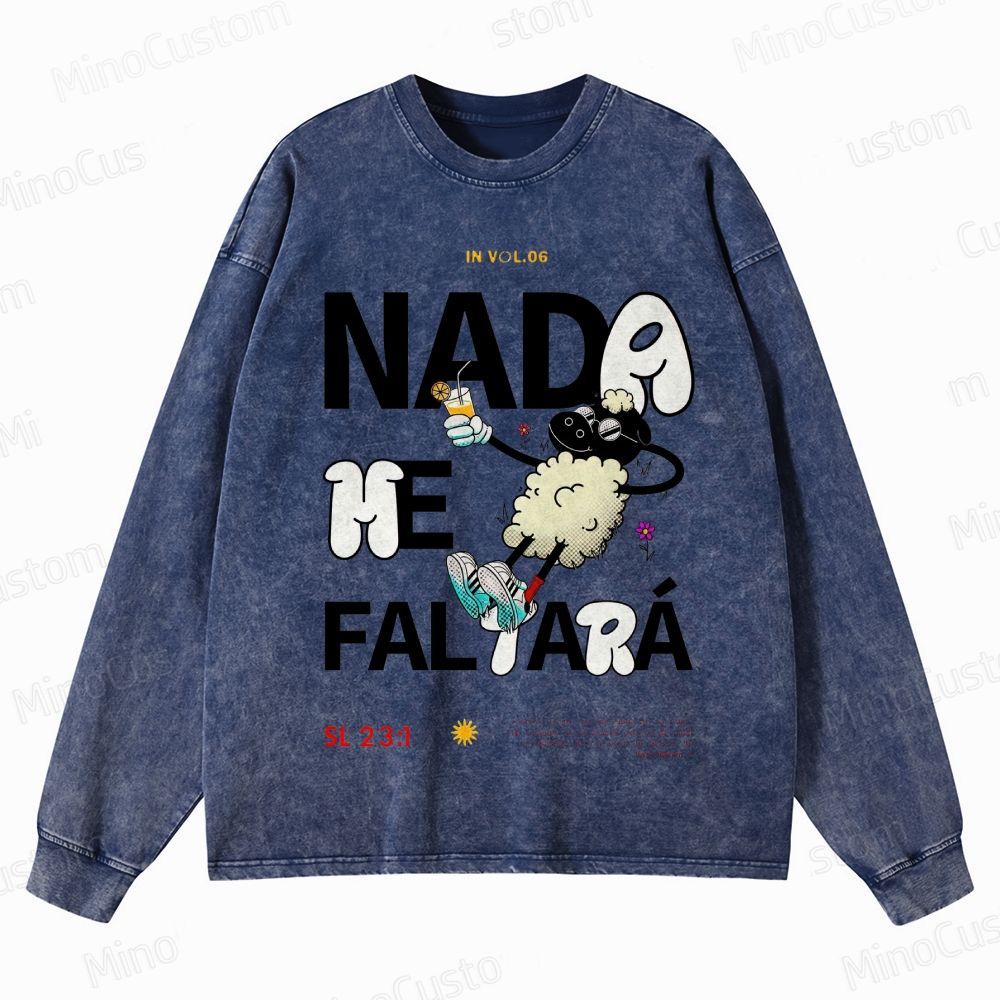 Nada Me Falará Religious Motivational Graphic Washed Vintage Long - Sleeve T - Shirt