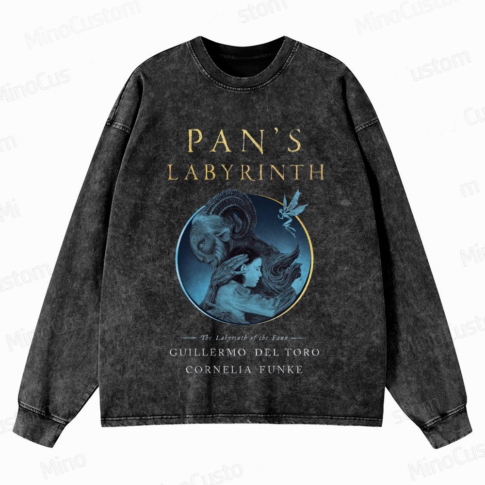 Pan’s Labyrinth Faun & Character Graphic Washed Vintage Long - Sleeve T - Shirt
