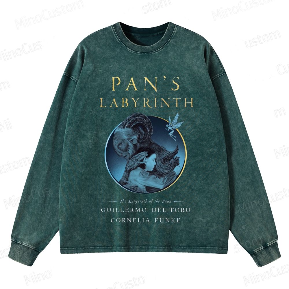 Pan’s Labyrinth Faun & Character Graphic Washed Vintage Long - Sleeve T - Shirt