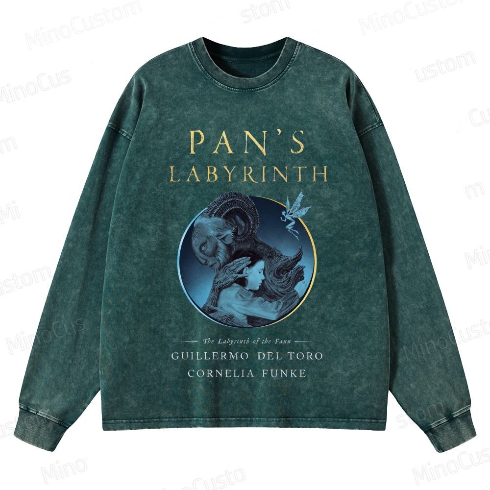 Pan’s Labyrinth Faun & Character Graphic Washed Vintage Long - Sleeve T - Shirt