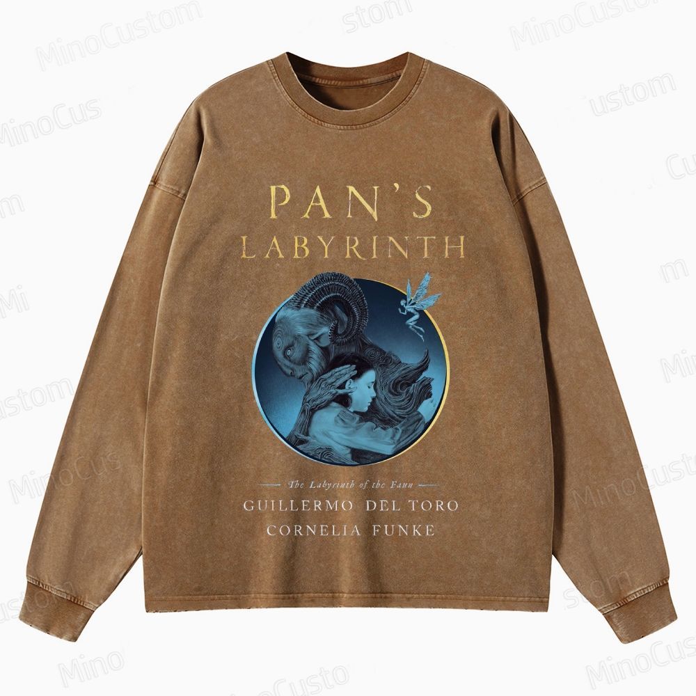 Pan’s Labyrinth Faun & Character Graphic Washed Vintage Long - Sleeve T - Shirt