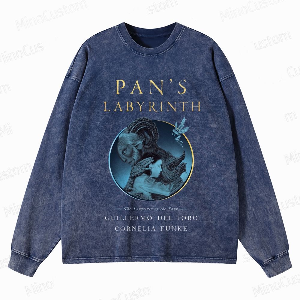 Pan’s Labyrinth Faun & Character Graphic Washed Vintage Long - Sleeve T - Shirt