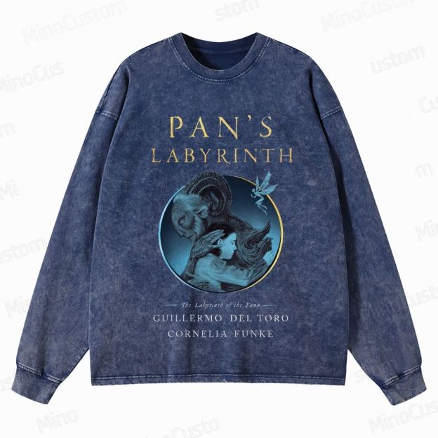 Pan’s Labyrinth Faun & Character Graphic Washed Vintage Long - Sleeve T - Shirt