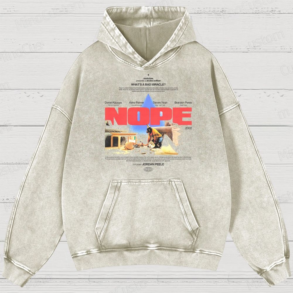 Nope Movie Poster Collage Graphic Washed Vintage Hoodie