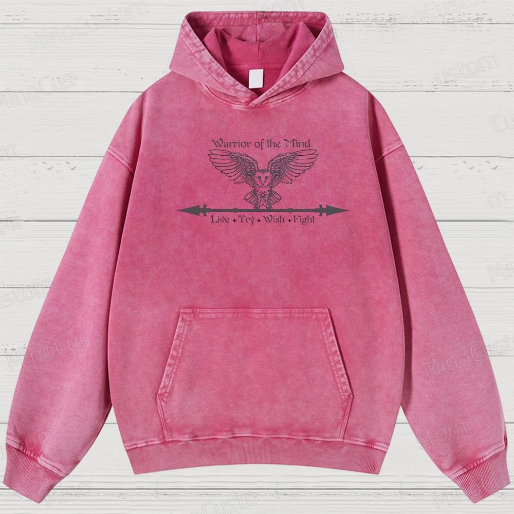 Warrior of the Mind Owl Graphic Washed Vintage Hoodie