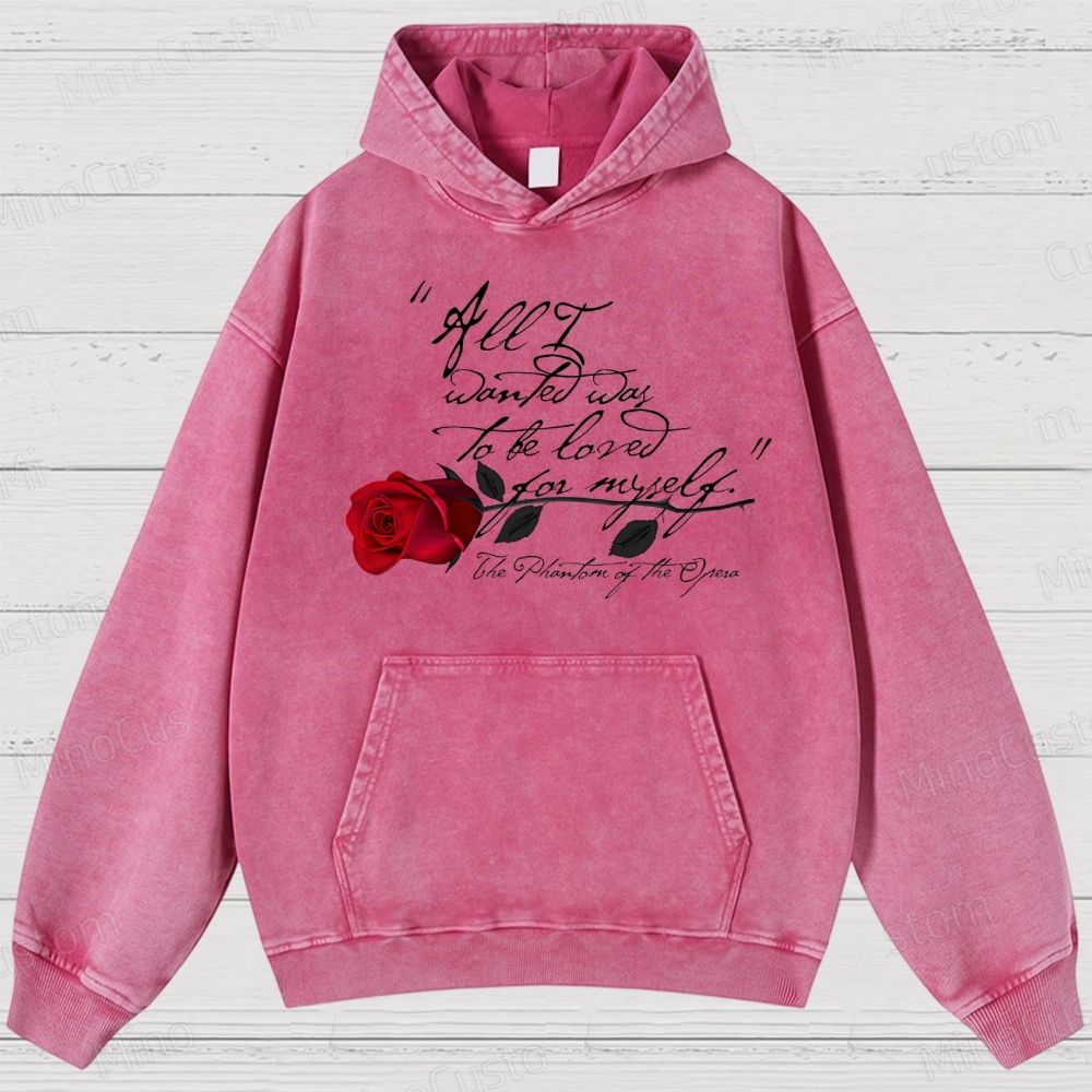 The Phantom of the Opera Quote & Rose Graphic Washed Vintage Hoodie