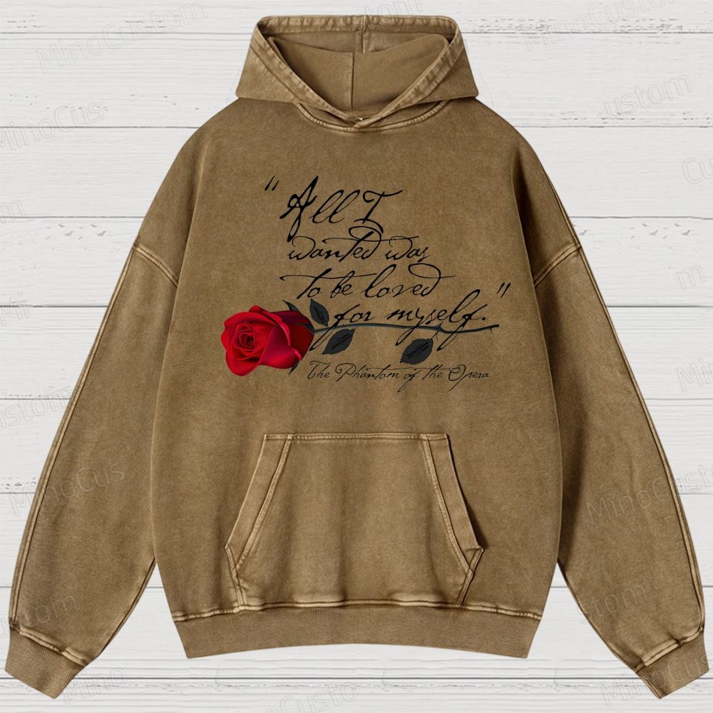 The Phantom of the Opera Quote & Rose Graphic Washed Vintage Hoodie