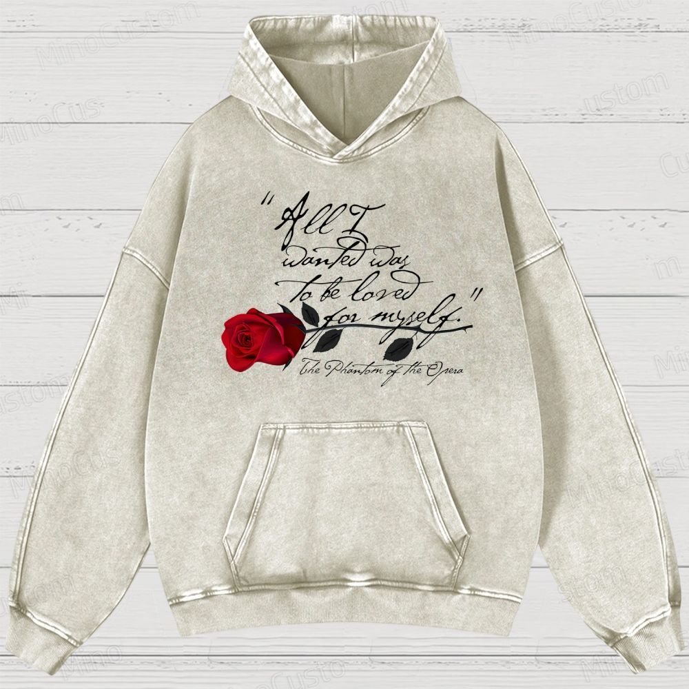 The Phantom of the Opera Quote & Rose Graphic Washed Vintage Hoodie