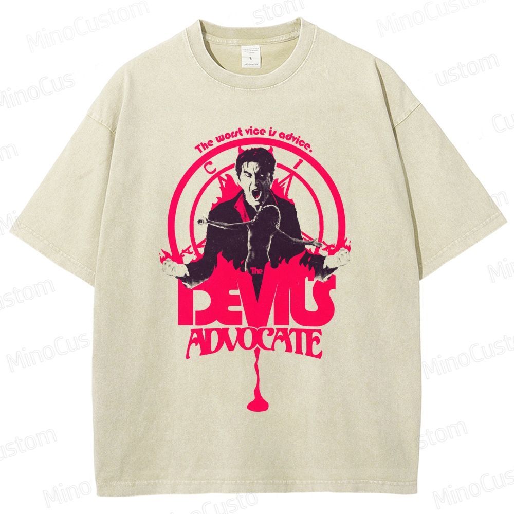 The Devil's Advocate Quote & Graphic Washed Vintage T - Shirt