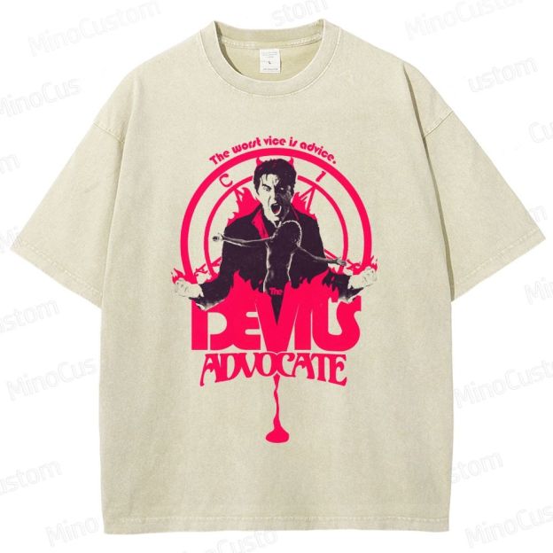 The Devil's Advocate Quote & Graphic Washed Vintage T - Shirt