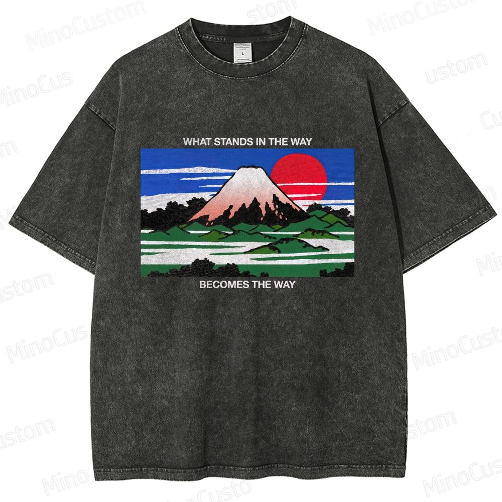 Motivational Fuji Mountain Graphic Washed Vintage T - Shirt