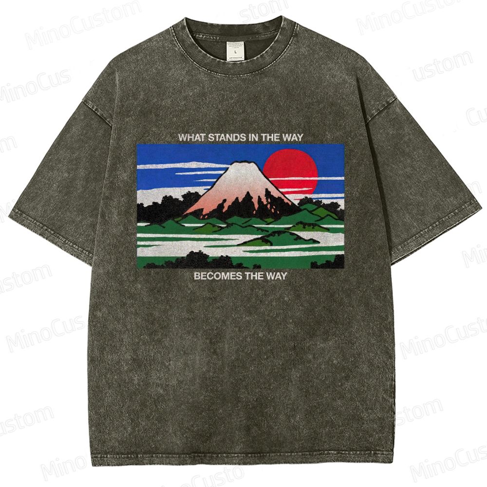 Motivational Fuji Mountain Graphic Washed Vintage T - Shirt