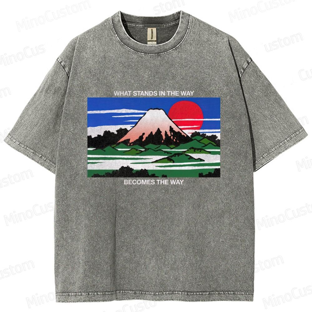 Motivational Fuji Mountain Graphic Washed Vintage T - Shirt