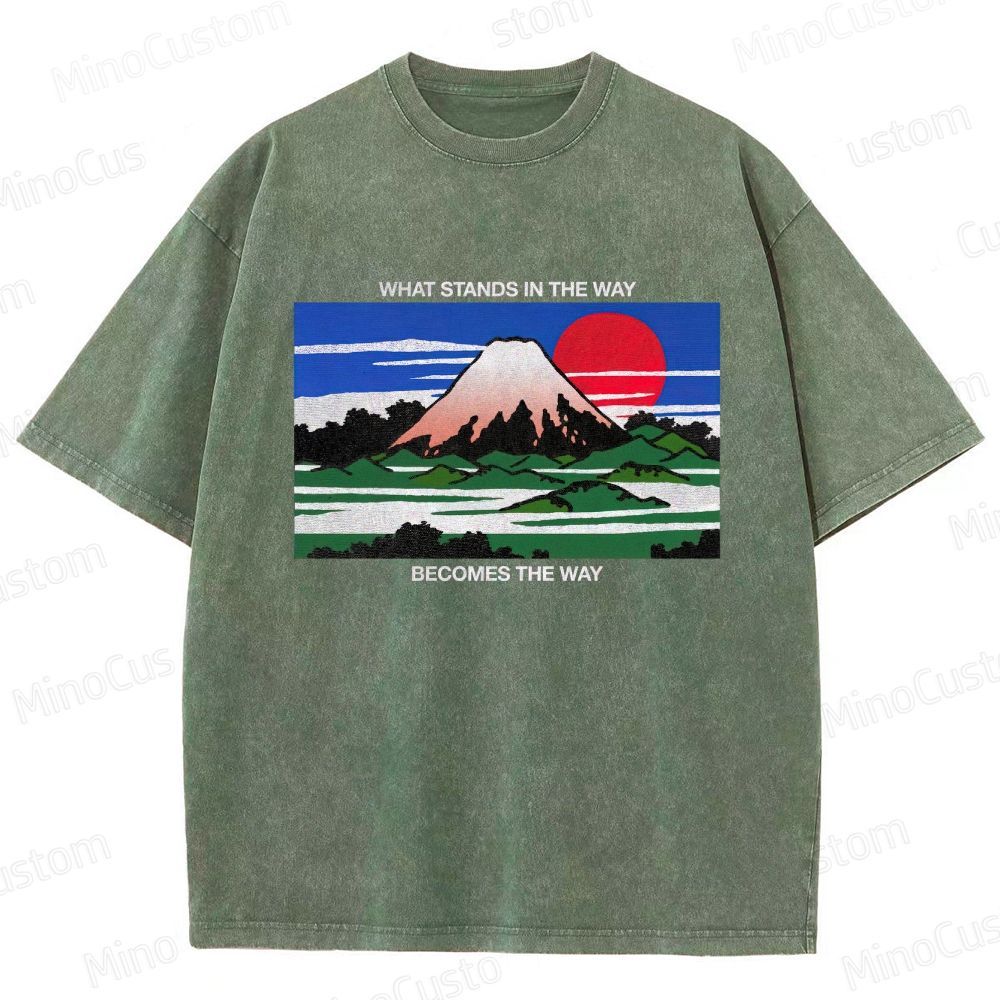 Motivational Fuji Mountain Graphic Washed Vintage T - Shirt