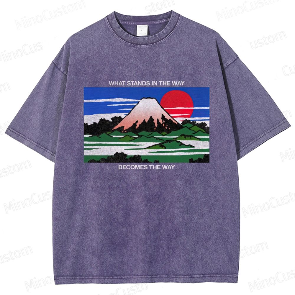 Motivational Fuji Mountain Graphic Washed Vintage T - Shirt