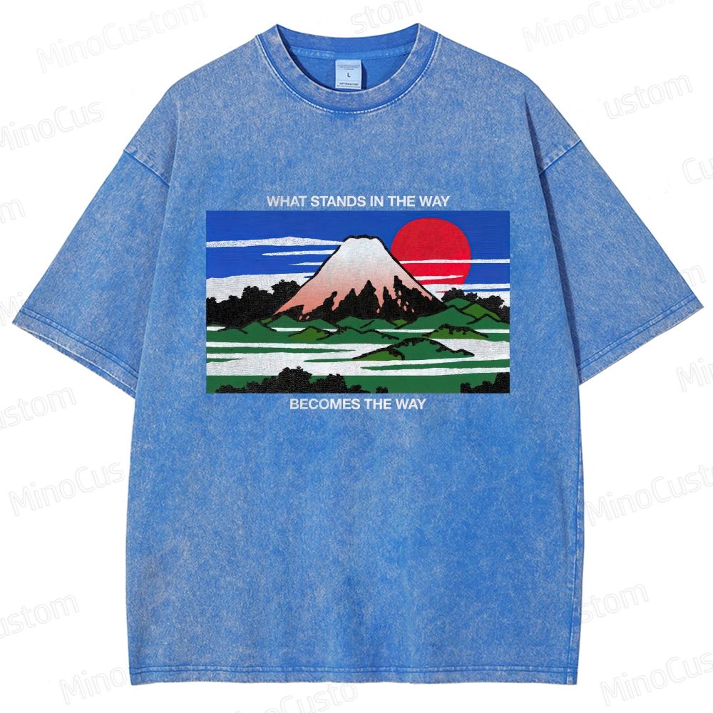 Motivational Fuji Mountain Graphic Washed Vintage T - Shirt