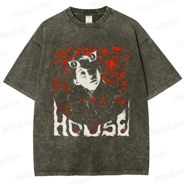 House (Hausu) Retro Horror Graphic Washed Vintage T - Shirt
