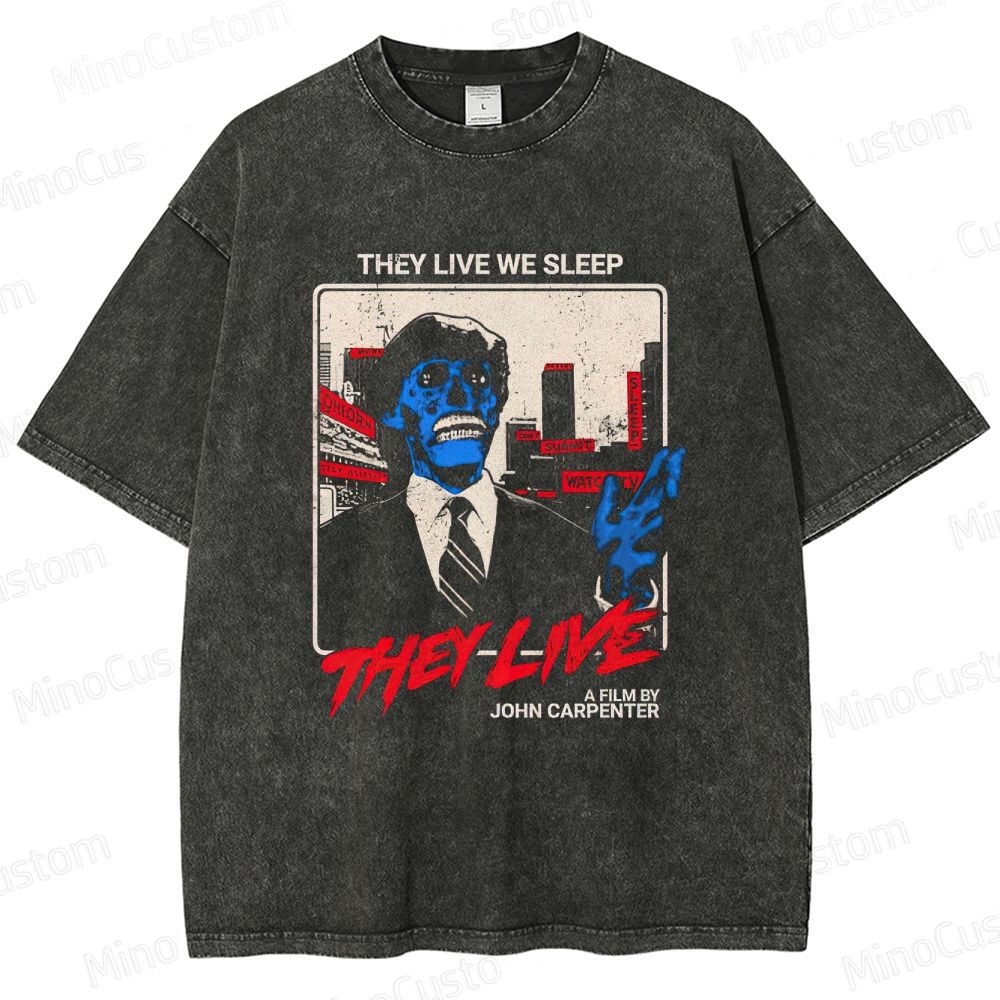 They Live Retro Sci - Fi Horror Graphic Washed Vintage T - Shirt