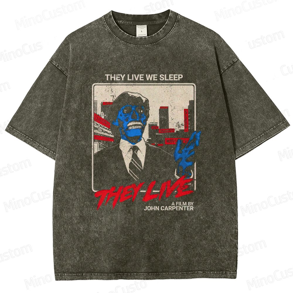 They Live Retro Sci - Fi Horror Graphic Washed Vintage T - Shirt