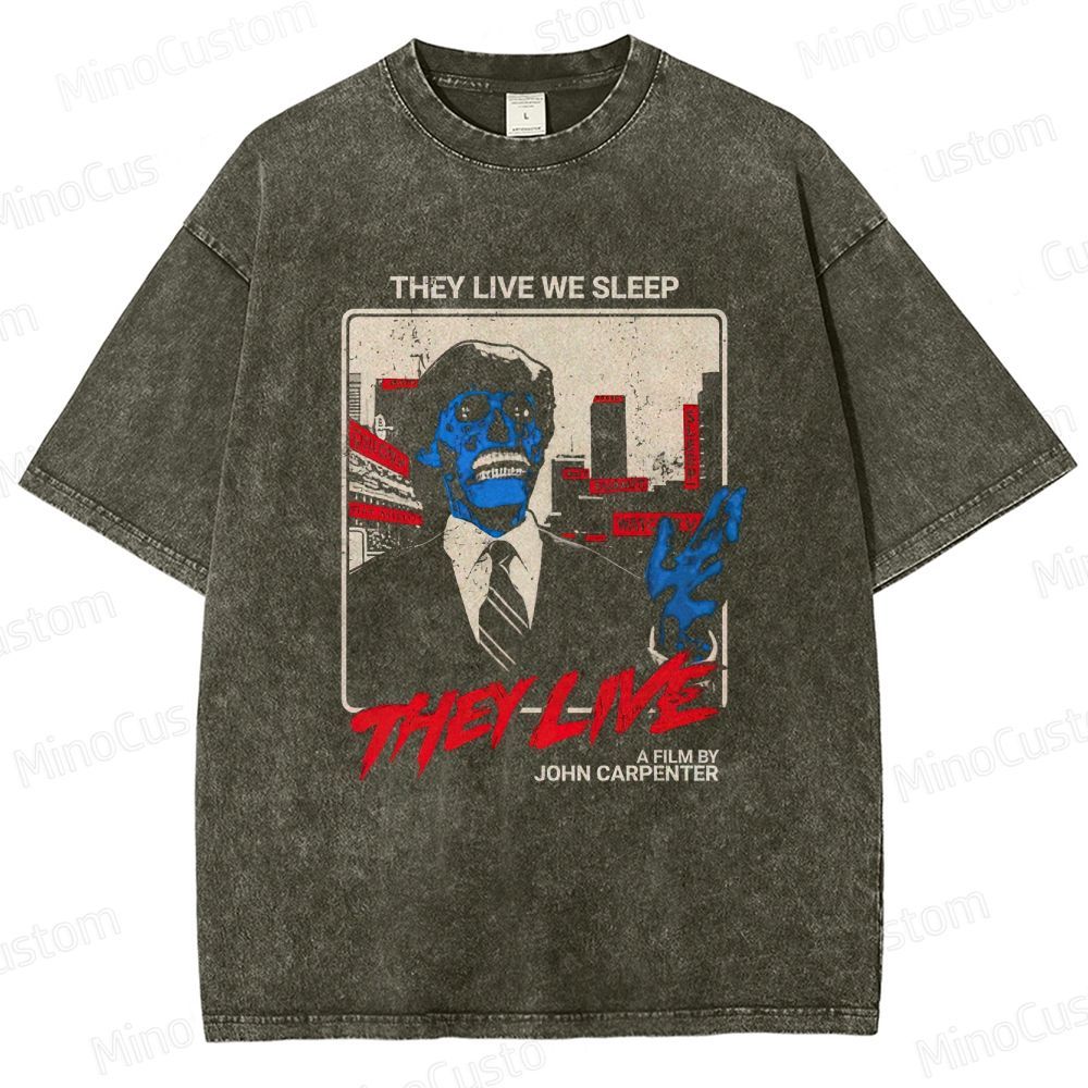 They Live Retro Sci - Fi Horror Graphic Washed Vintage T - Shirt