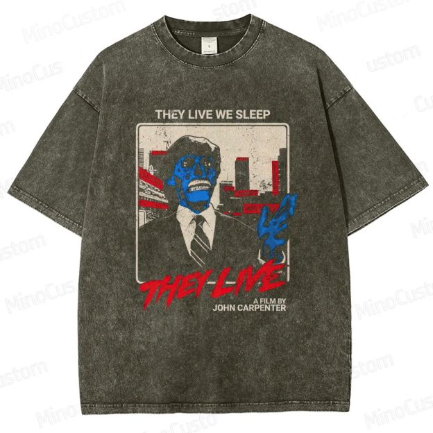 They Live Retro Sci - Fi Horror Graphic Washed Vintage T - Shirt