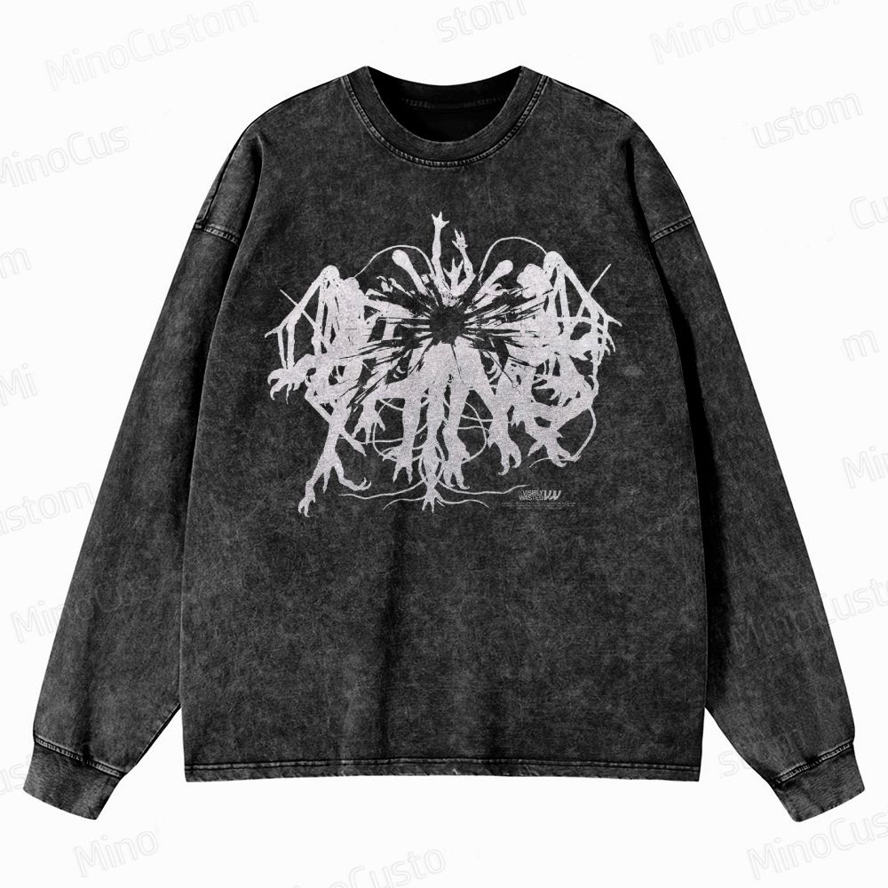 The Thing (1982) Abstract Monster Graphic Washed Vintage Long - Sleeve T - Shirt