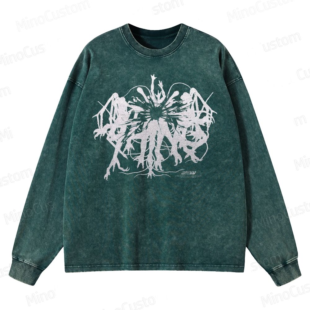The Thing (1982) Abstract Monster Graphic Washed Vintage Long - Sleeve T - Shirt
