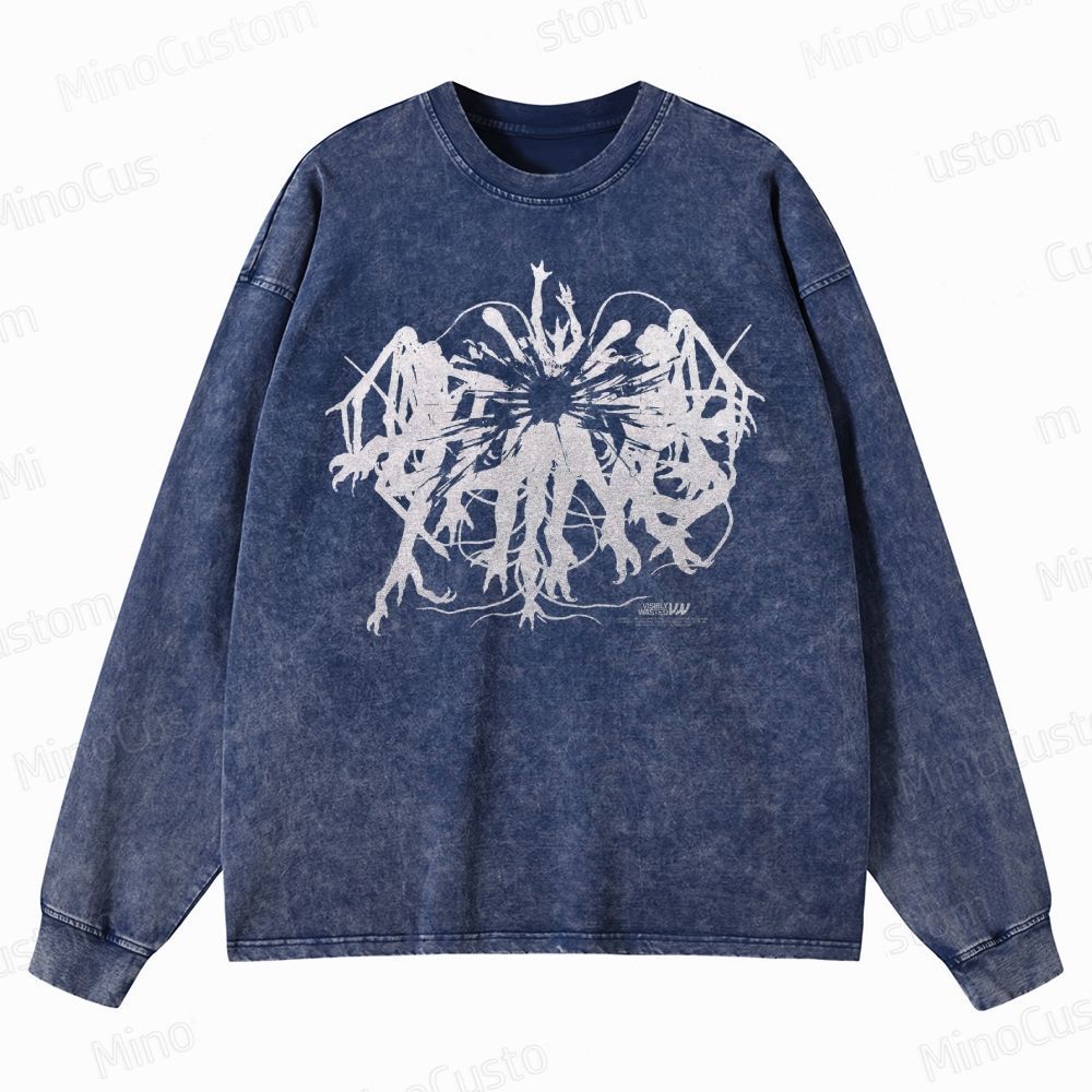 The Thing (1982) Abstract Monster Graphic Washed Vintage Long - Sleeve T - Shirt