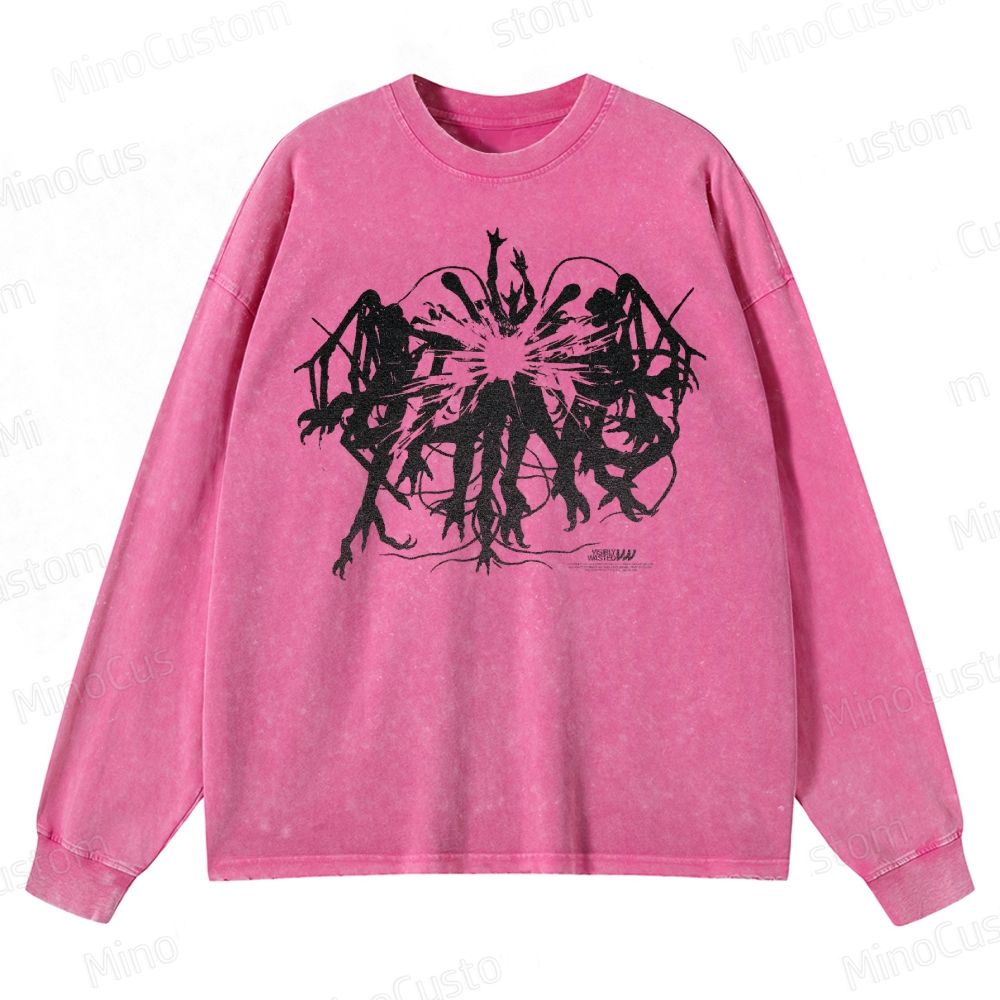 The Thing (1982) Abstract Monster Graphic Washed Vintage Long - Sleeve T - Shirt