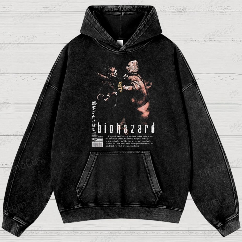 Vintage Biohazard Graphic Washed Hoodies