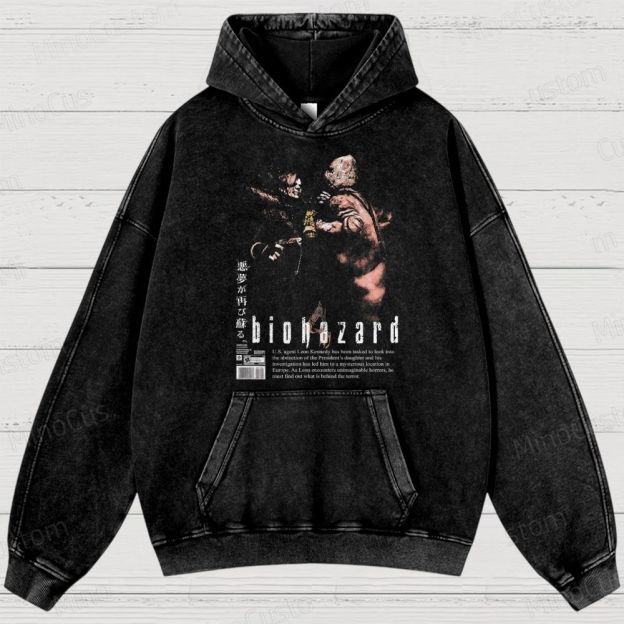  Vintage Biohazard Graphic Washed Hoodies