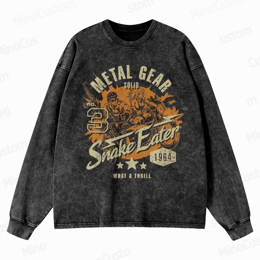 Metal Gear Solid 3: Snake Eater Retro Game Graphic Washed Vintage Long - Sleeve T - Shirt