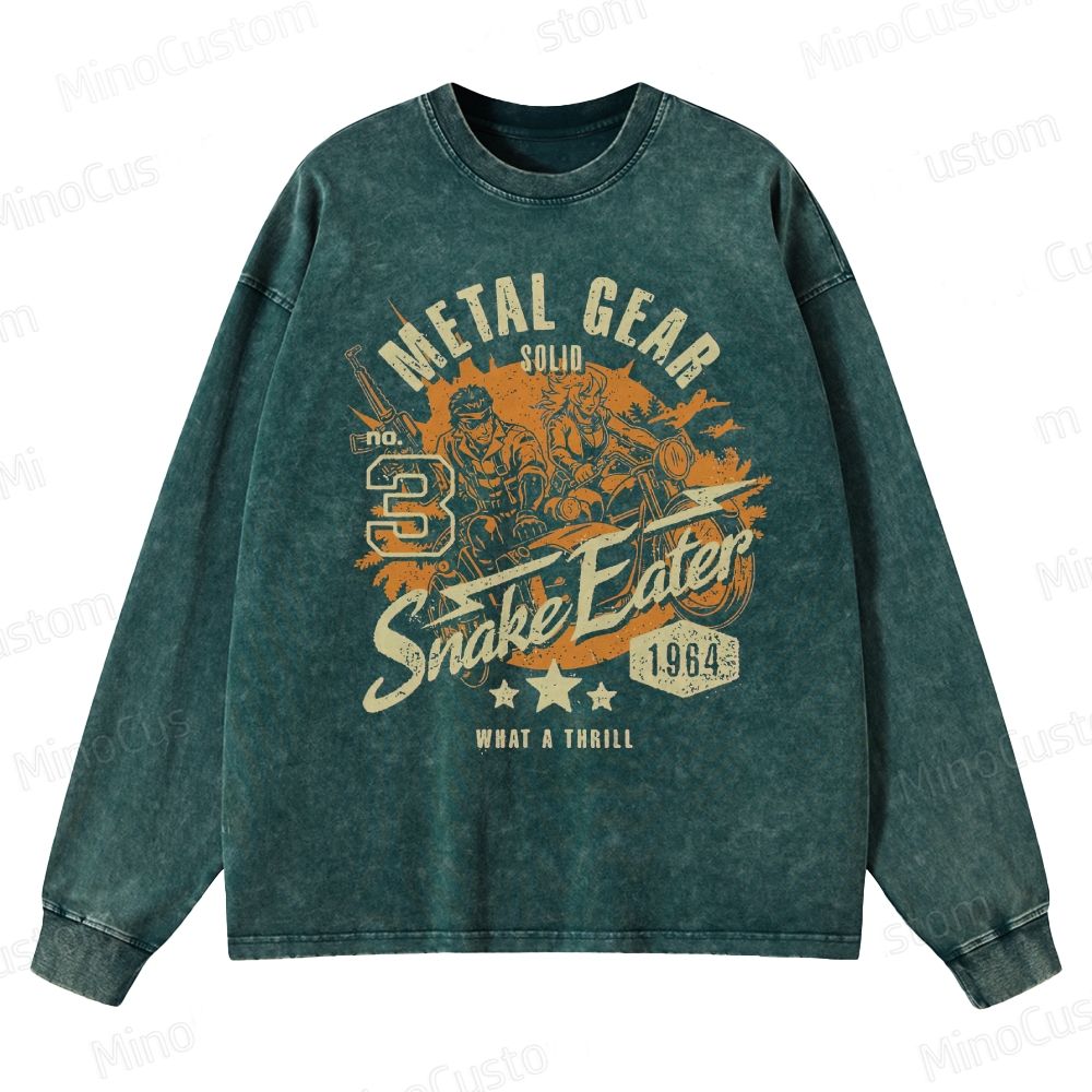 Metal Gear Solid 3: Snake Eater Retro Game Graphic Washed Vintage Long - Sleeve T - Shirt