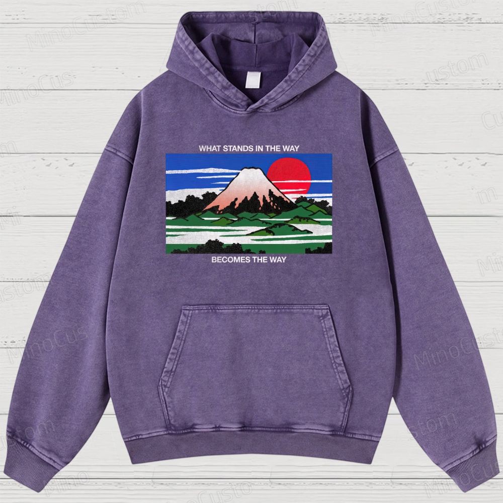 Motivational Fuji Mountain Ukiyo - e Graphic Washed Vintage Hoodie