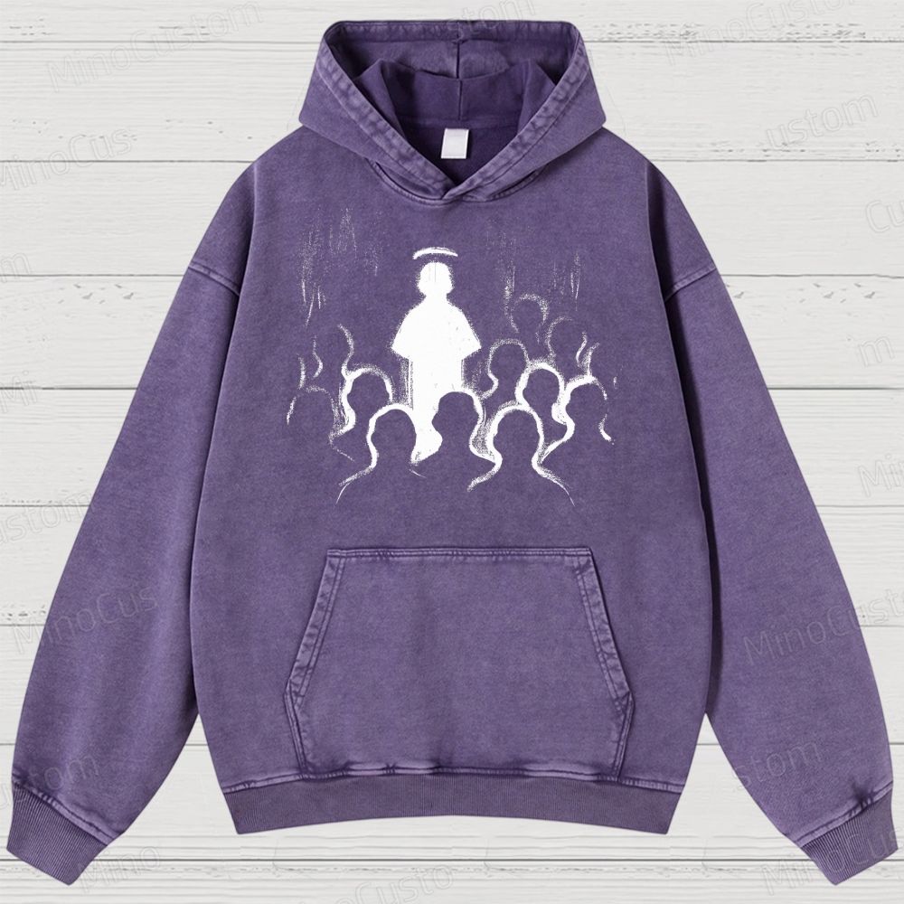 Abstract Art Religious Figure Graphic Washed Vintage Hoodie
