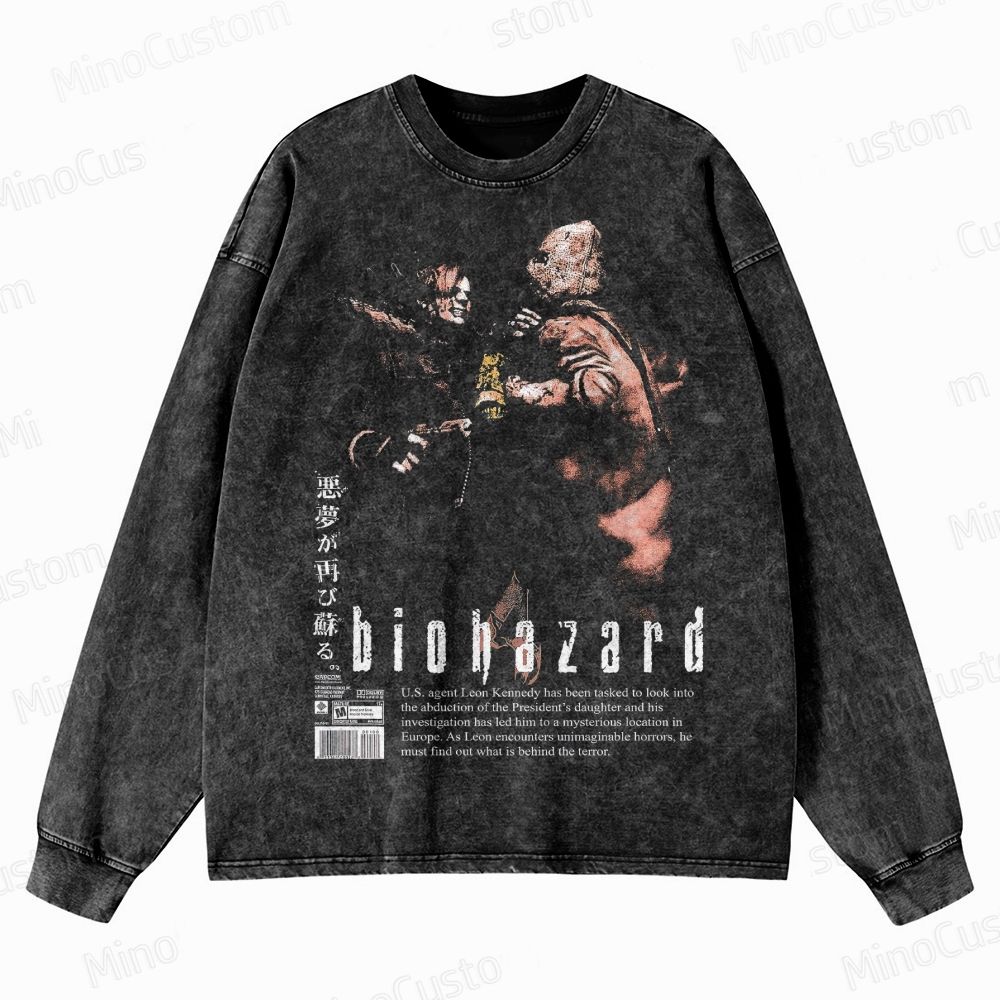  Vintage Biohazard Graphic Crewneck Washed Sweatshirt 