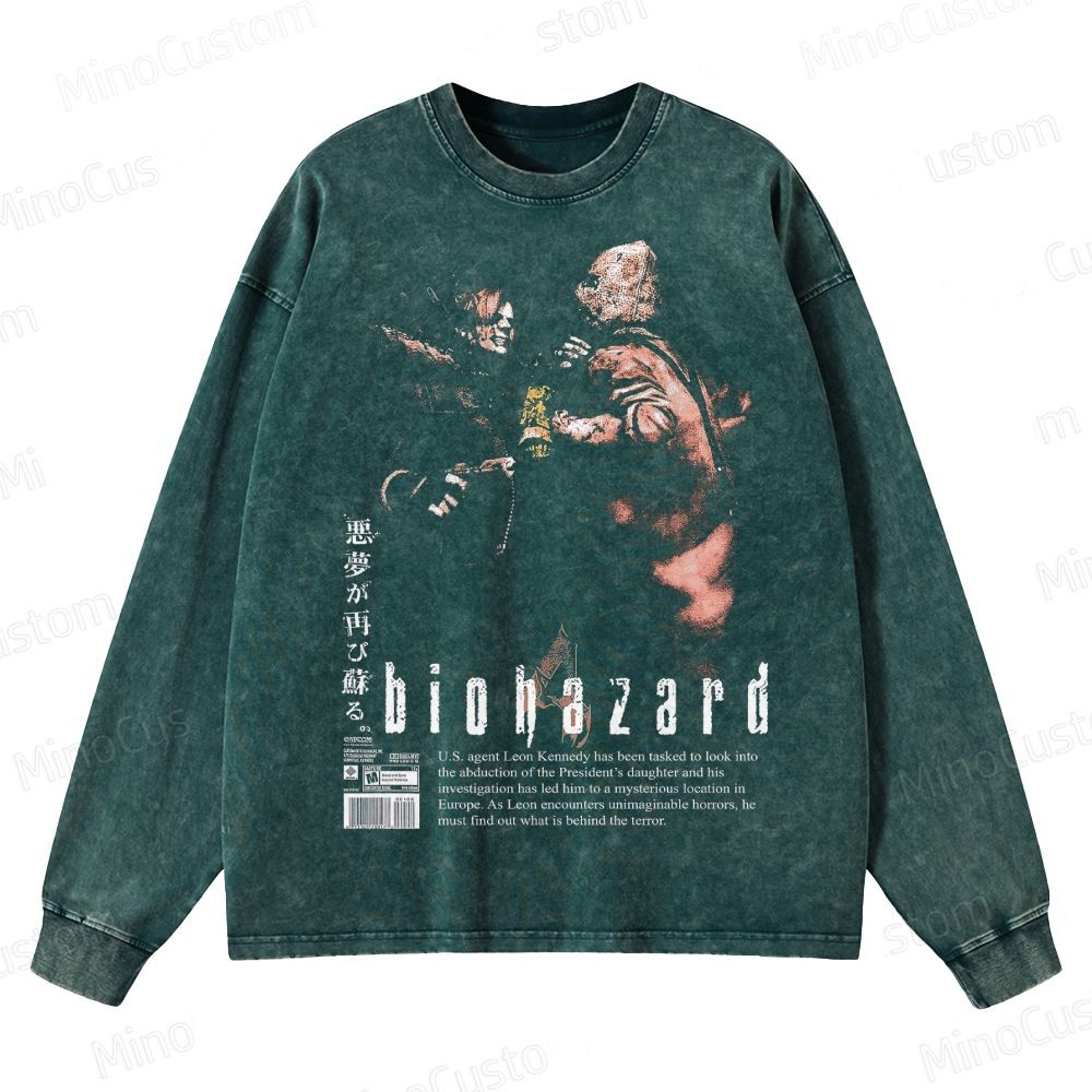  Vintage Biohazard Graphic Crewneck Washed Sweatshirt 